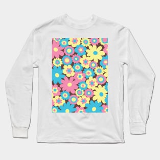 80s pastel retro flowers, pastel pink, pastel blue, pastel yellow, 60s retro pattern, groovy florals Long Sleeve T-Shirt